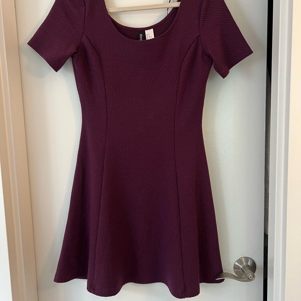 H&M Red Fit and Flare Mini Dress Scoop Neck